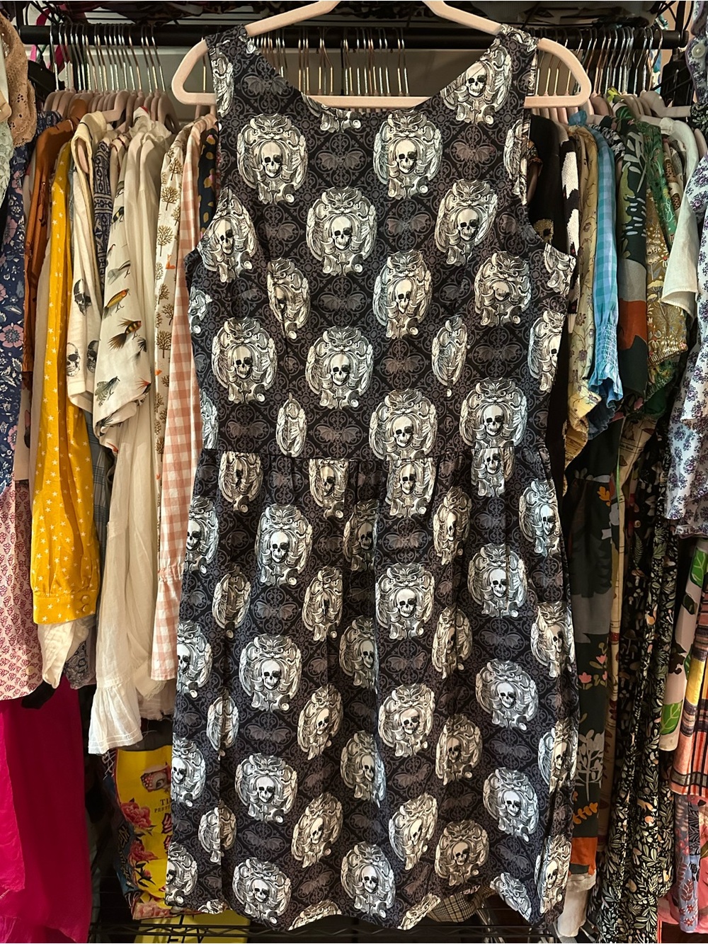 FOLTER RETROLICIOUS 💀 Victorian Skull Print Portrait Dress NWT XL Cotton Pockets